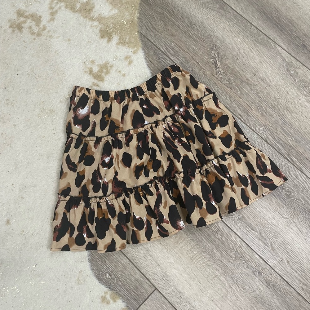 Leopard print ruffle floral tiered skirt